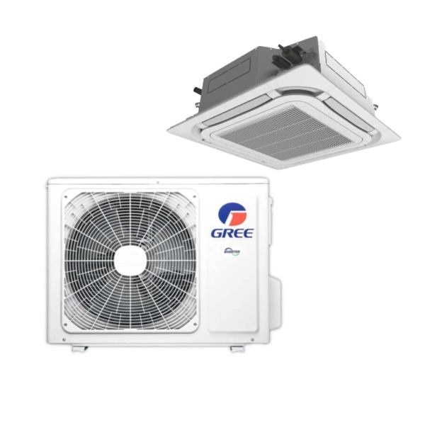 Gree GUD100T / GUD100WNhA-T 10,0 kW - U-MATCH 4-Wege-Deckenkassette - Klimaanlage Set + Panel & IR-Fernbedienung
